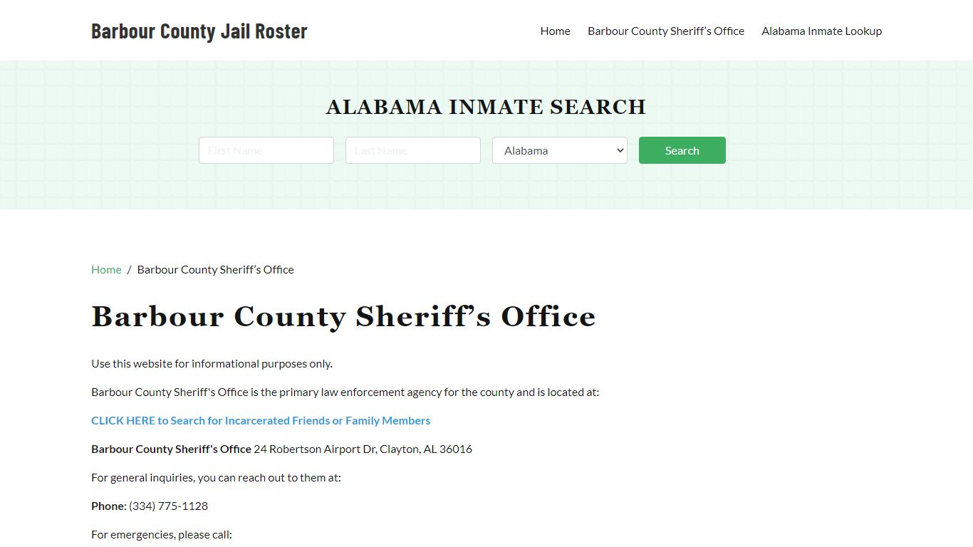 Barbour County Sheriff Office, AL, Arrest Warrants Search